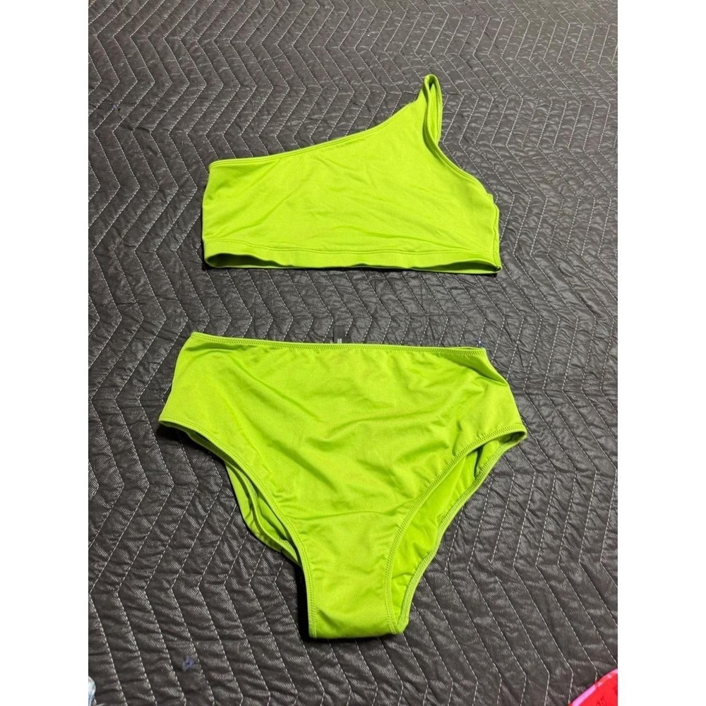 PINK Active Neon Green One Shoulder Bikini Set High Waisted Two Piece XL